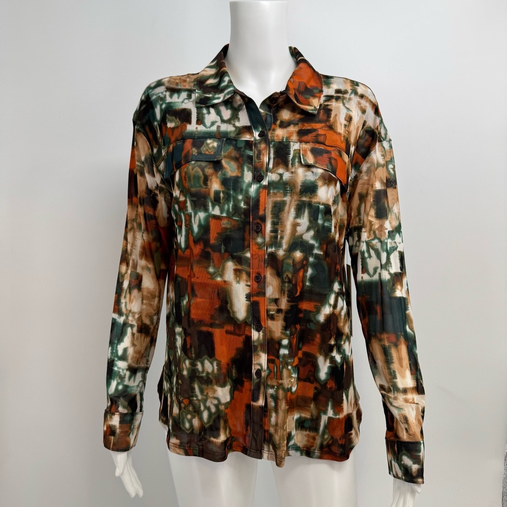 Calvin Klein Women's Size S Blouse Button Up Shirt Pockets Long Sleeve